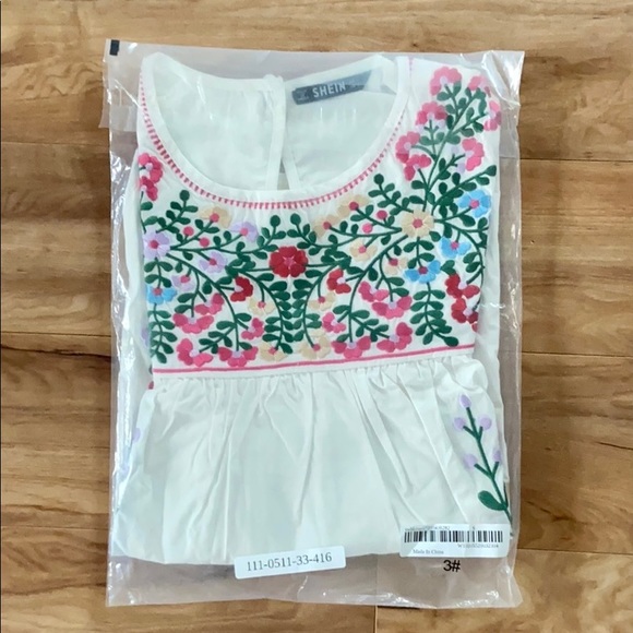 SHEIN 100% Cotton Embroidered Sleeves Top - Picture 9 of 14